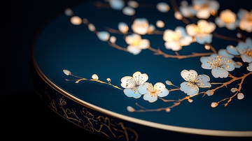 蓝色背景金色花卉图案