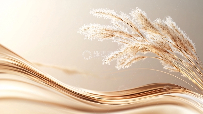 高清大图下载【趣麦麦图】金色麦穗与流动线条背景