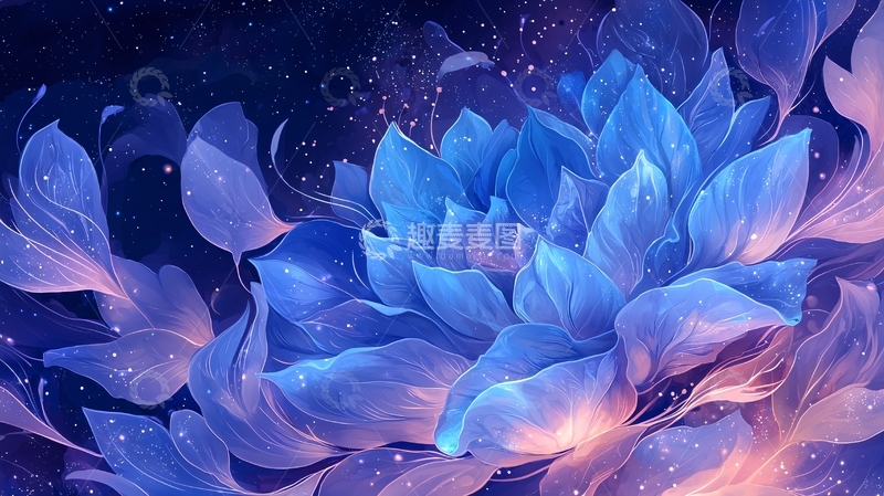 高清大图下载【趣麦麦图】梦幻星空下的蓝色花朵