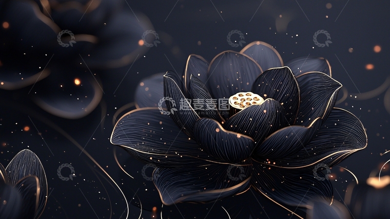 高清大图下载【趣麦麦图】深蓝莲花艺术插画