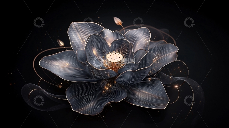 高清大图下载【趣麦麦图】深蓝莲花艺术插画