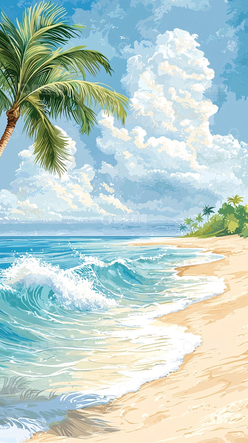 高清大图下载【趣麦麦图】热带海滩风景插画