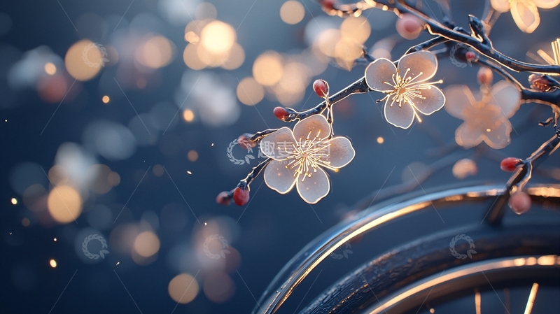 高清大图下载【趣麦麦图】冬日樱花与自行车轮