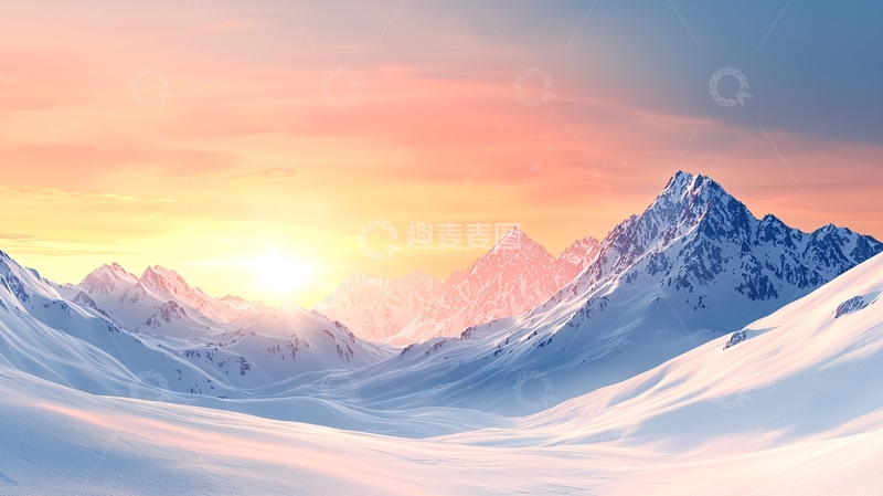高清大图下载【趣麦麦图】雪山日出风景图