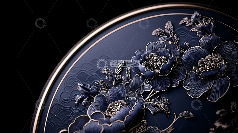 高清大图下载【趣麦麦图】深蓝色花卉装饰图案