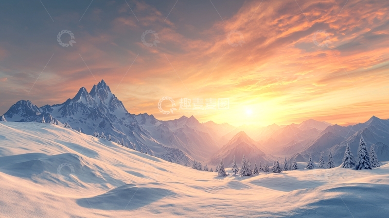 高清大图下载【趣麦麦图】冬日雪山日出风景