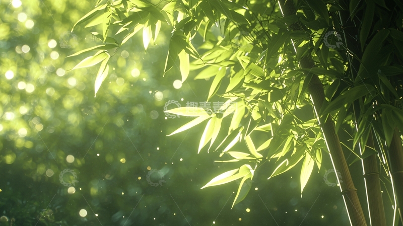 高清大图下载【趣麦麦图】阳光下的竹叶自然风光