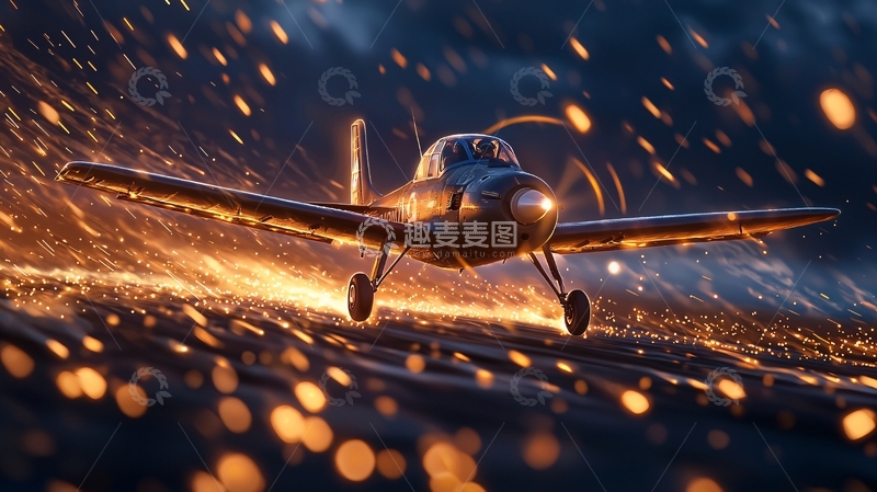 高清大图下载【趣麦麦图】夜空中的飞机飞行场景
