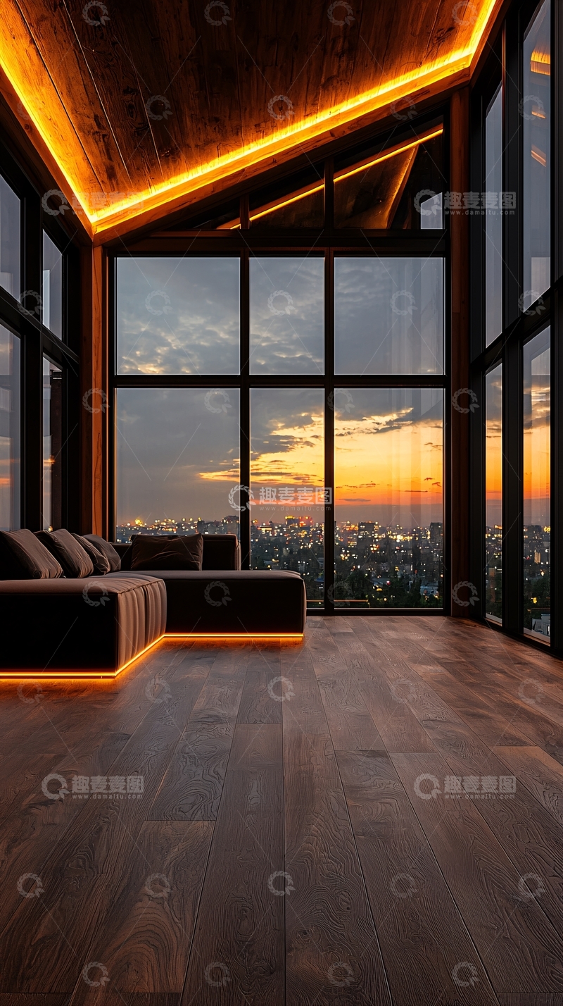 高清大图下载【趣麦麦图】现代客厅夜景城市景观