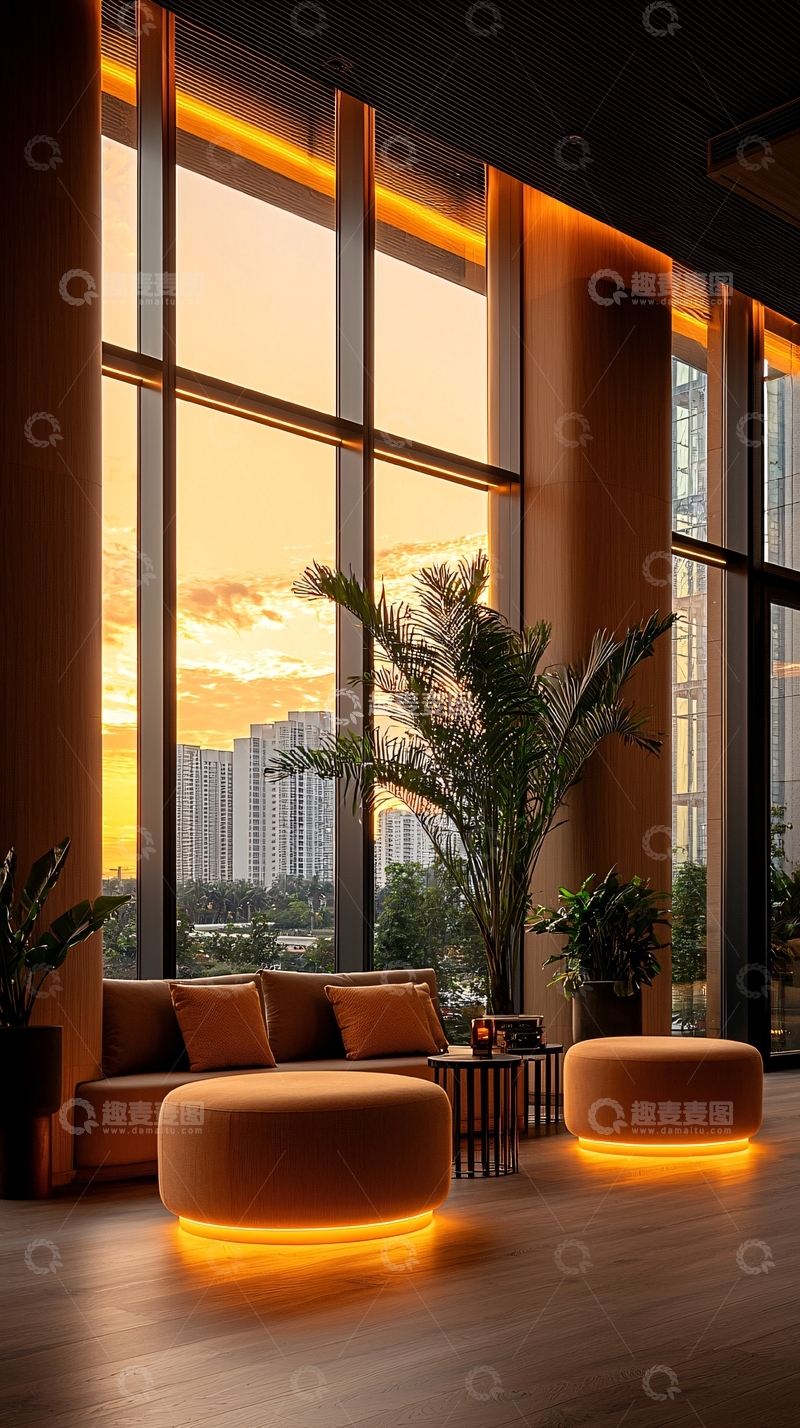 高清大图下载【趣麦麦图】现代客厅日落景色