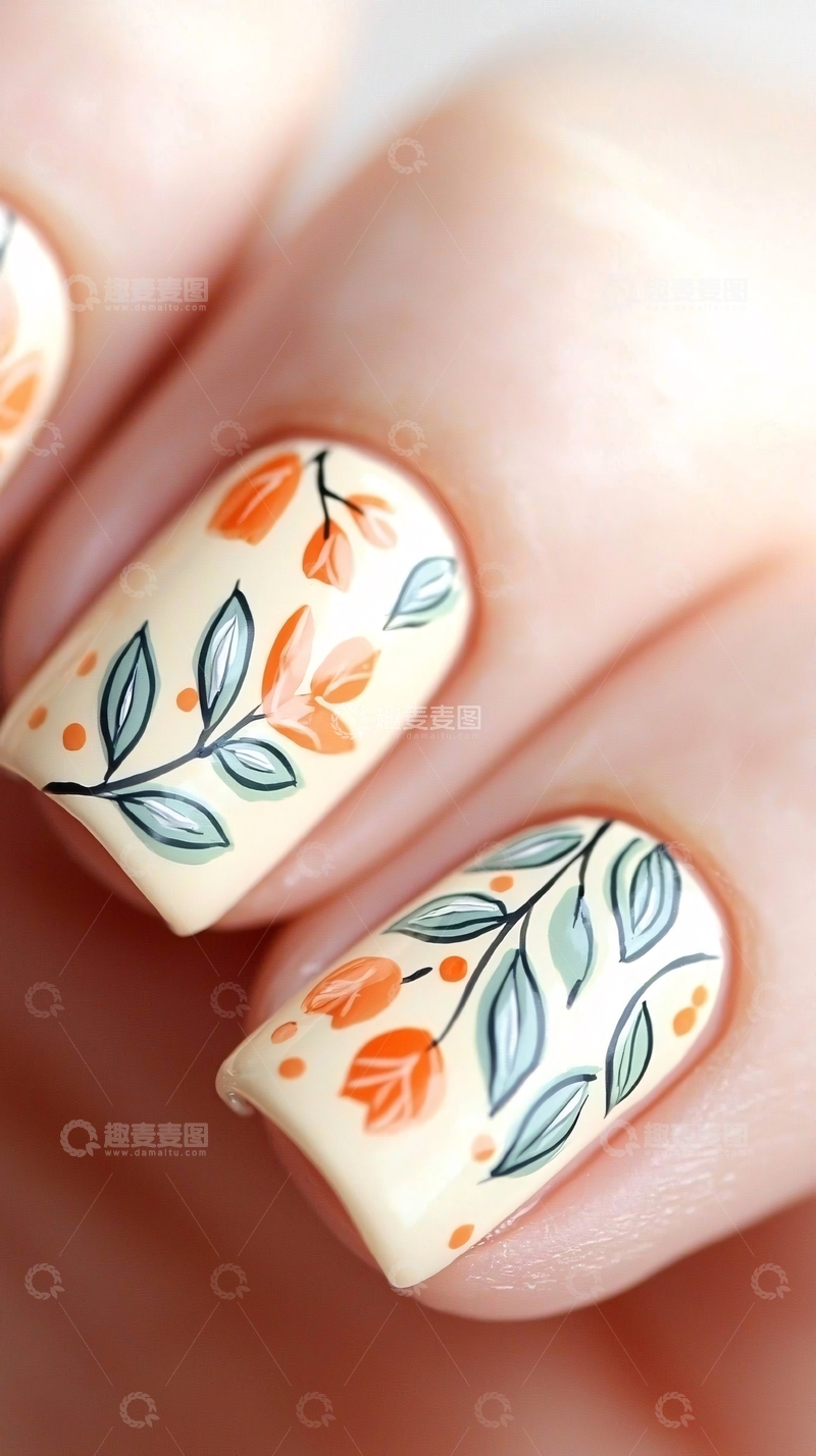 高清大图下载【趣麦麦图】秋日树叶主题美甲设计