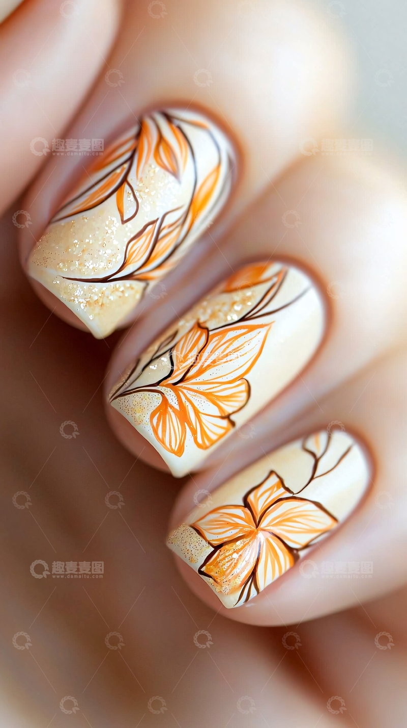 高清大图下载【趣麦麦图】秋叶主题美甲设计