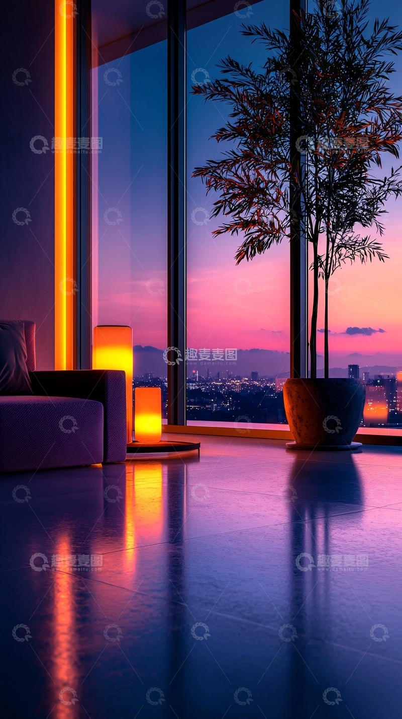 高清大图下载【趣麦麦图】现代室内设计日落景观