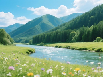 山谷间河流与繁花的清新风光1