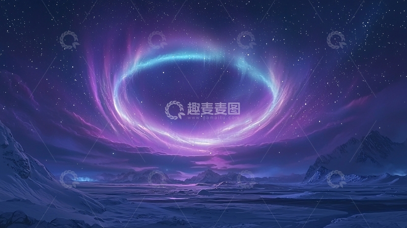 高清大图下载【趣麦麦图】极光下的雪地风景