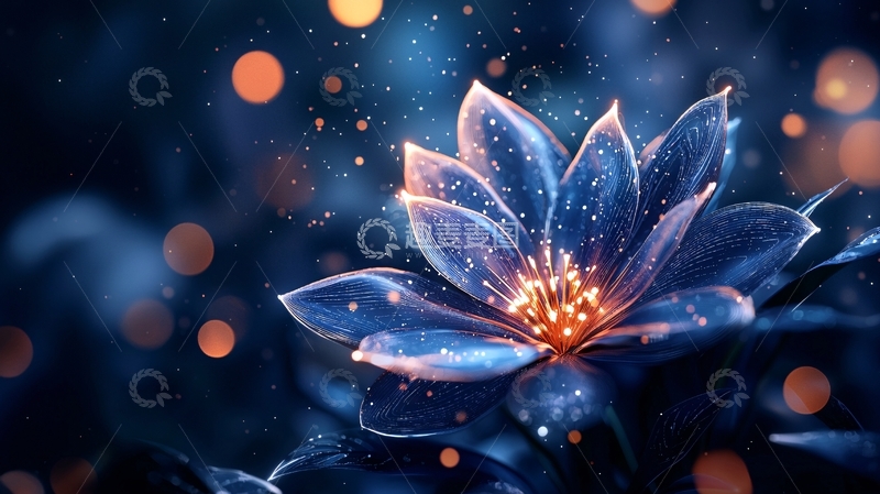高清大图下载【趣麦麦图】梦幻蓝色花朵光影效果