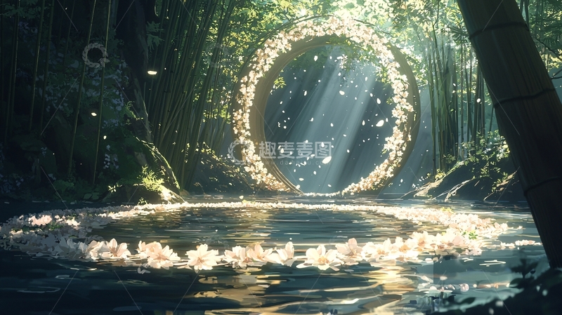 高清大图下载【趣麦麦图】竹林中的花瓣之门