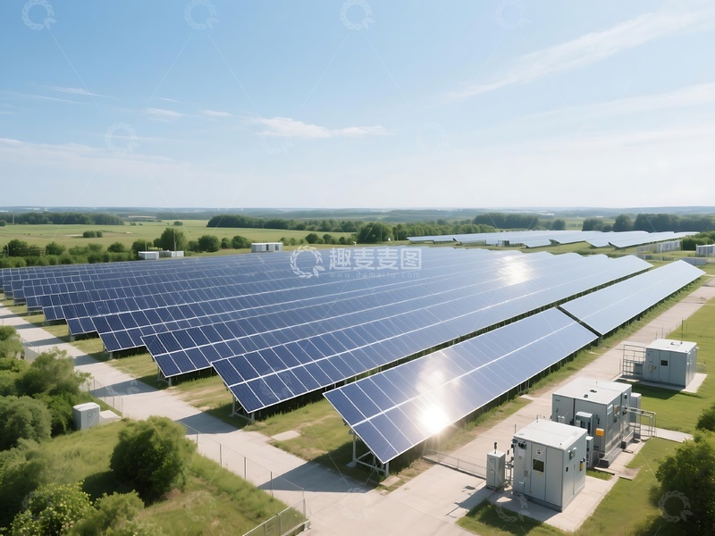 高清大图下载【趣麦麦图】开阔地太阳能发电设施景观1