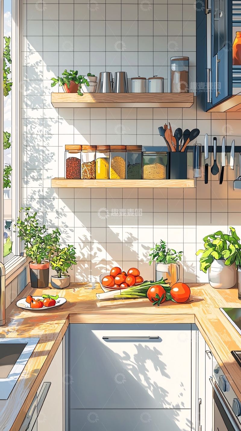 高清大图下载【趣麦麦图】温馨厨房日常场景