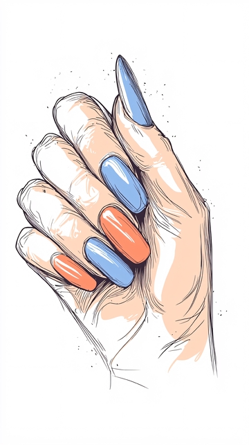彩色美甲手绘插画