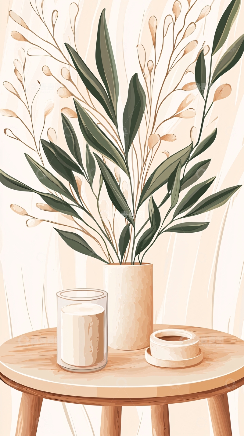 高清大图下载【趣麦麦图】简约室内植物装饰插画