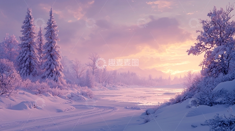 高清大图下载【趣麦麦图】冬日雪景河流自然风光