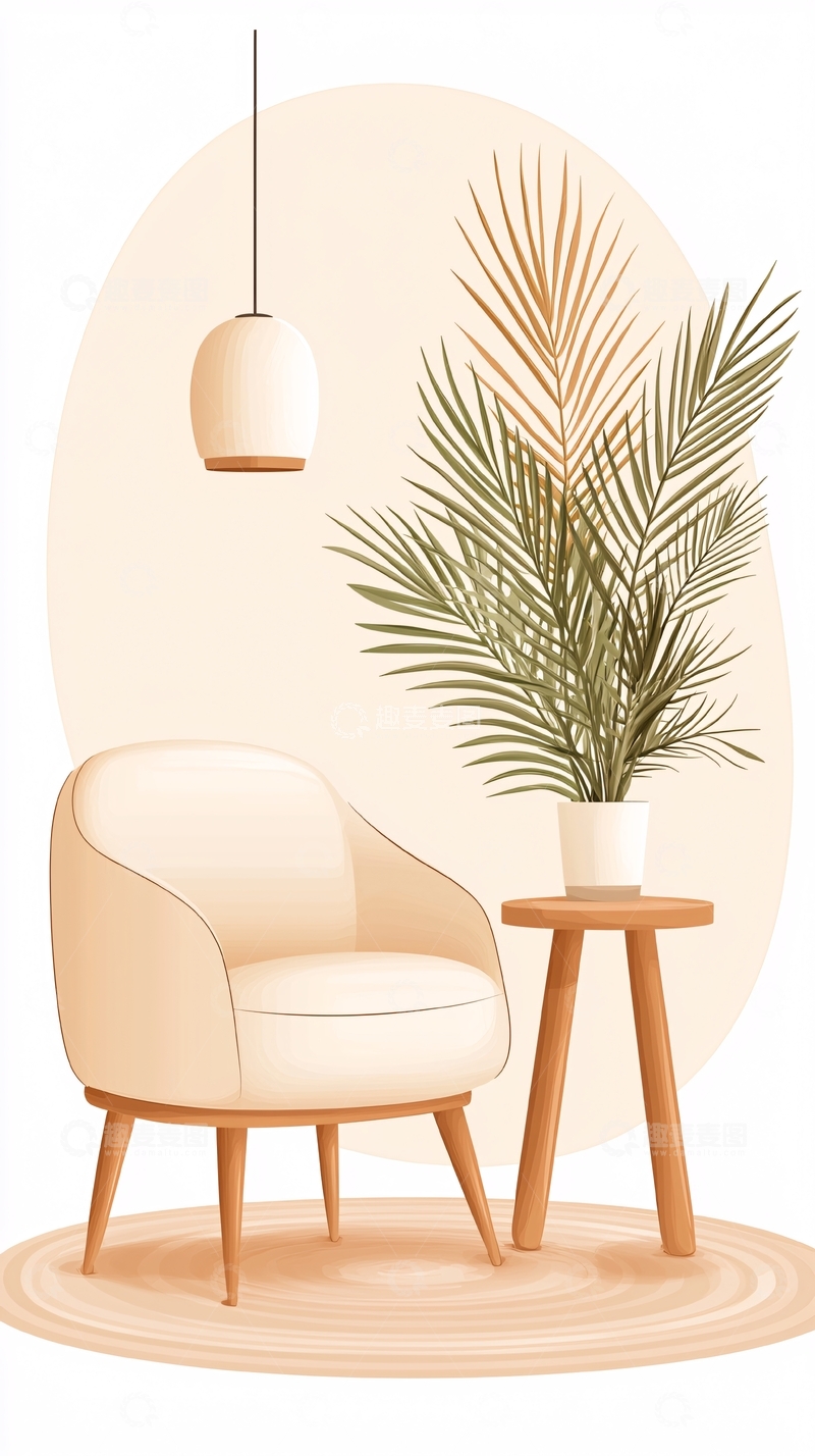 高清大图下载【趣麦麦图】简约现代客厅装饰插画