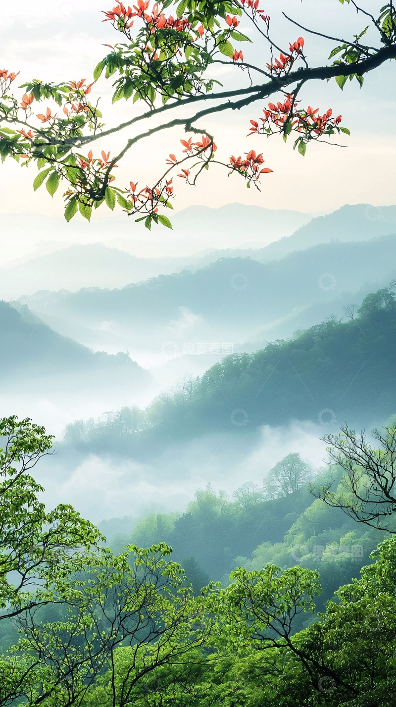 高清大图下载【趣麦麦图】山间云雾缭绕的自然风光