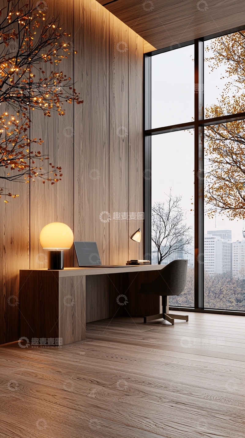 高清大图下载【趣麦麦图】现代简约木质书房设计