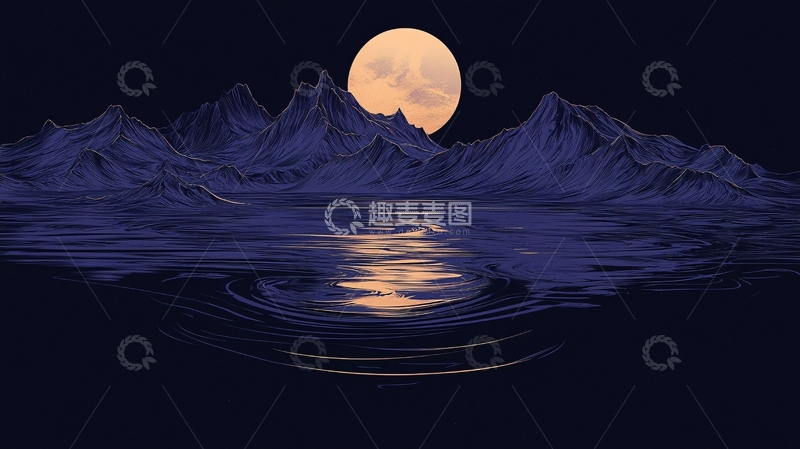 高清大图下载【趣麦麦图】月光下的山海静谧夜景