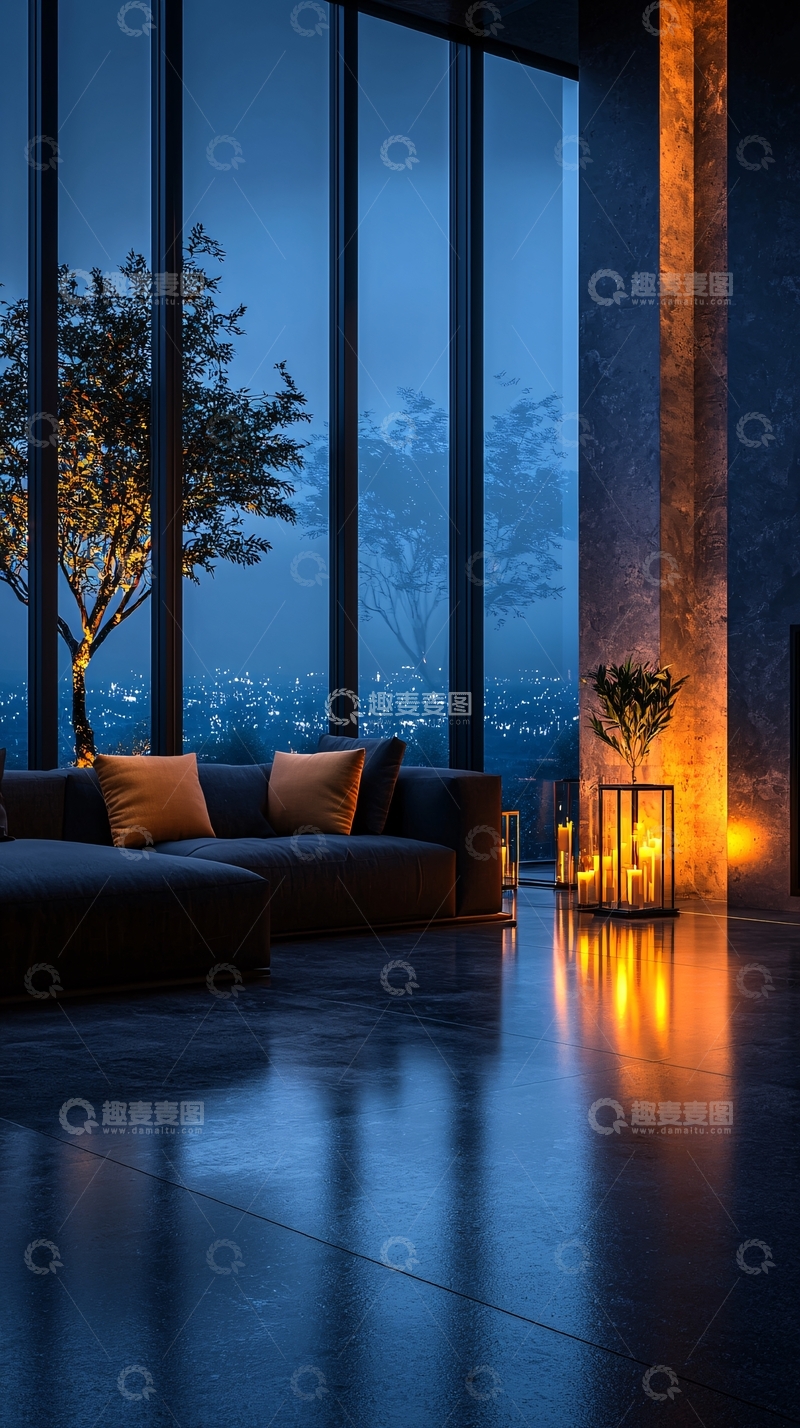 高清大图下载【趣麦麦图】现代客厅夜景设计