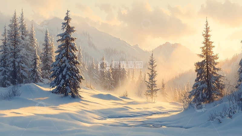 高清大图下载【趣麦麦图】冬日雪景山林风光