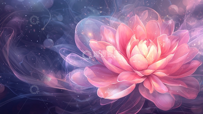 高清大图下载【趣麦麦图】梦幻粉红莲花艺术插画