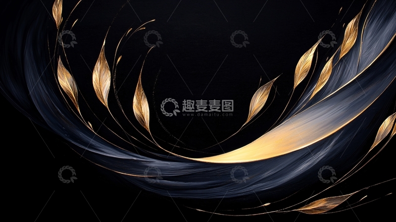 高清大图下载【趣麦麦图】金色羽毛在黑暗背景中飞舞