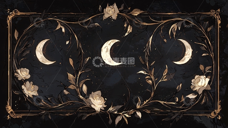 高清大图下载【趣麦麦图】月亮与花卉的神秘夜景