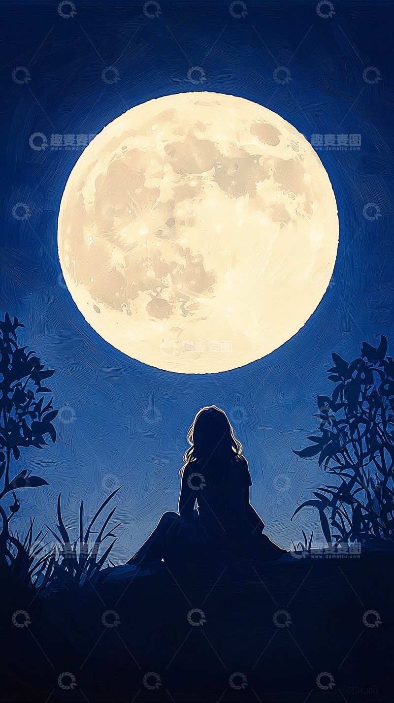 高清大图下载【趣麦麦图】夜空下的孤独女孩