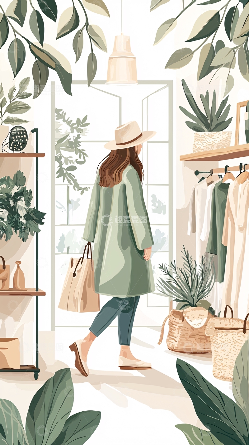 高清大图下载【趣麦麦图】绿色植物装饰的服装店
