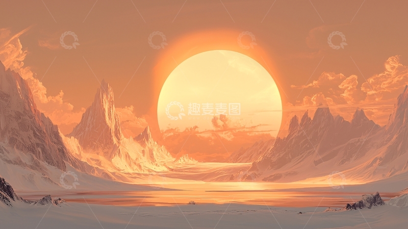 高清大图下载【趣麦麦图】奇幻雪山日落风景