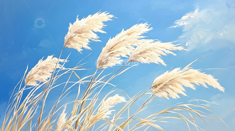 高清大图下载【趣麦麦图】蓝天下的芦苇花