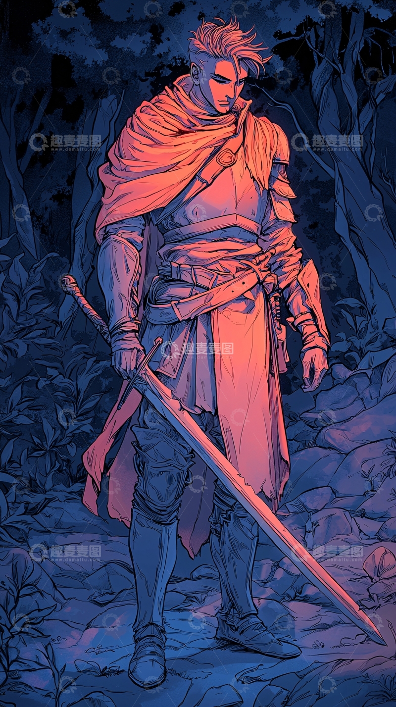 高清大图下载【趣麦麦图】夜色中的剑士