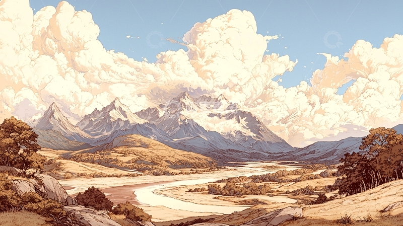 高清大图下载【趣麦麦图】雪山河流自然风光