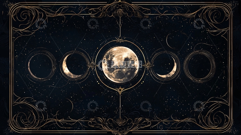 高清大图下载【趣麦麦图】月亮相位与星空艺术插画