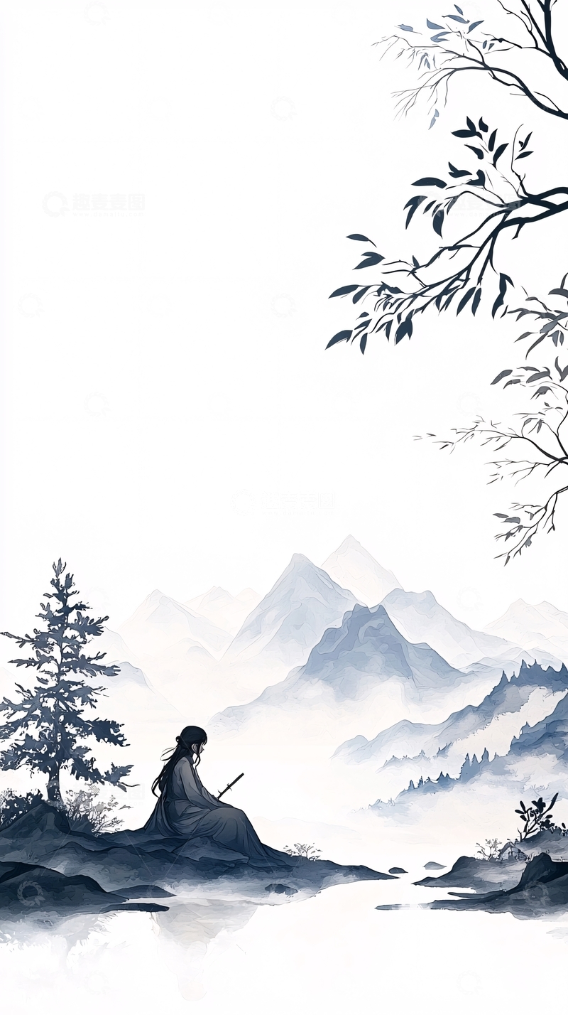 高清大图下载【趣麦麦图】山水静谧人物图