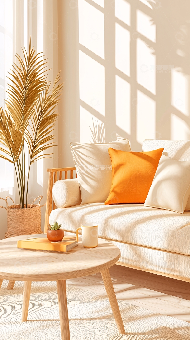 高清大图下载【趣麦麦图】温暖阳光下的简约客厅