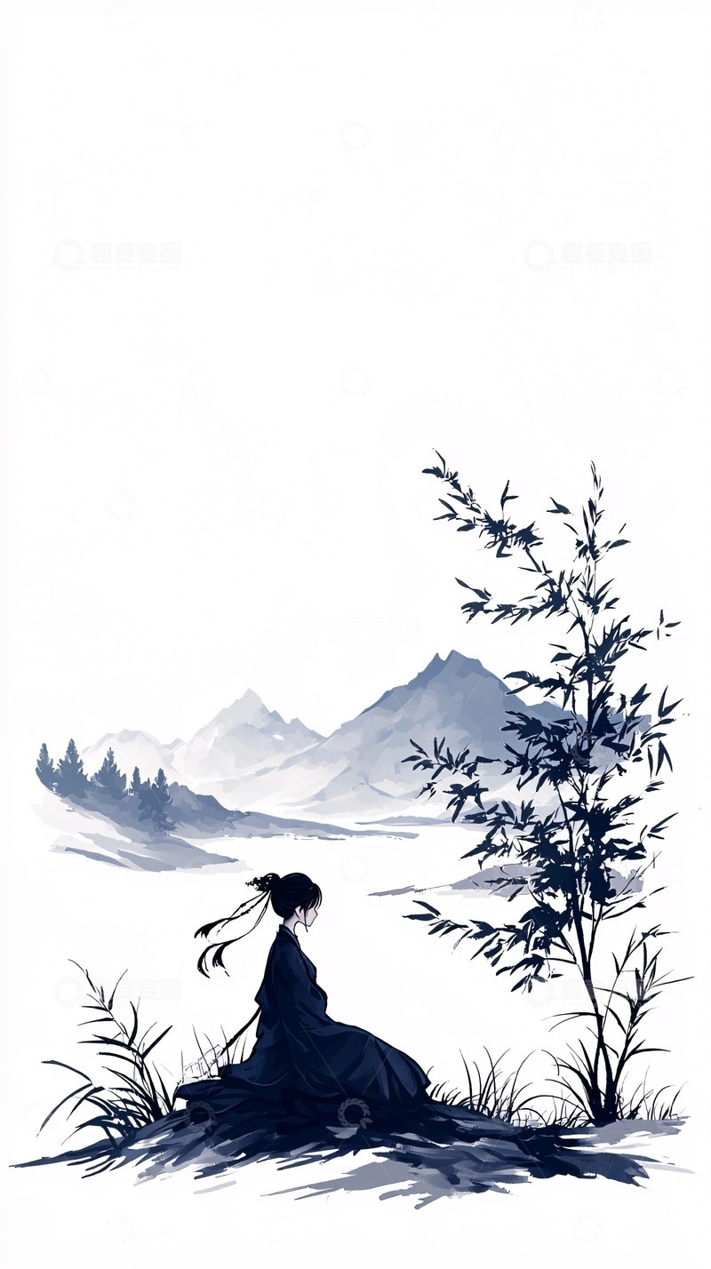高清大图下载【趣麦麦图】水墨山水人物图
