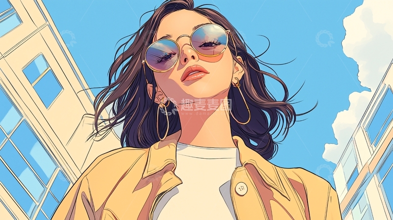 高清大图下载【趣麦麦图】时尚街拍女孩插画