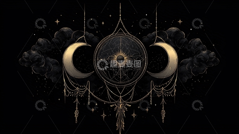 高清大图下载【趣麦麦图】神秘夜空中的月亮与星星