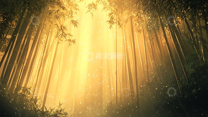 高清大图下载【趣麦麦图】金光穿过竹林