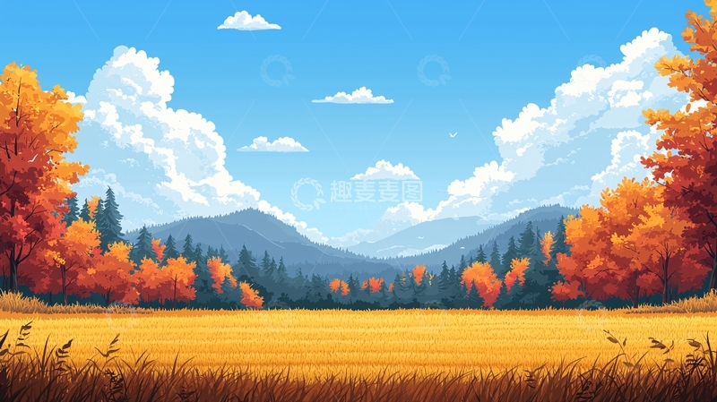 高清大图下载【趣麦麦图】秋日田野与山峦