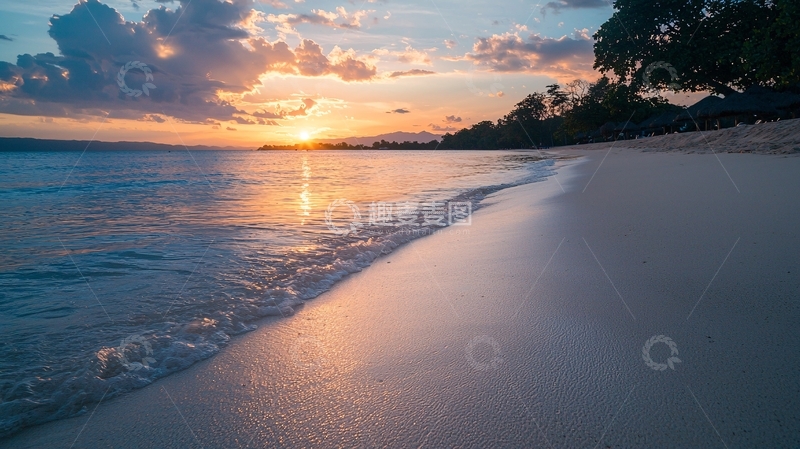 高清大图下载【趣麦麦图】夕阳下的海滩美景